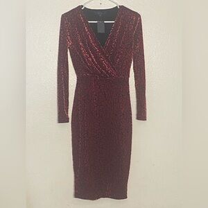 Rachel Rachel Roy Long Sleeve Burgundy Velvet Wrap-Style Midi Dress